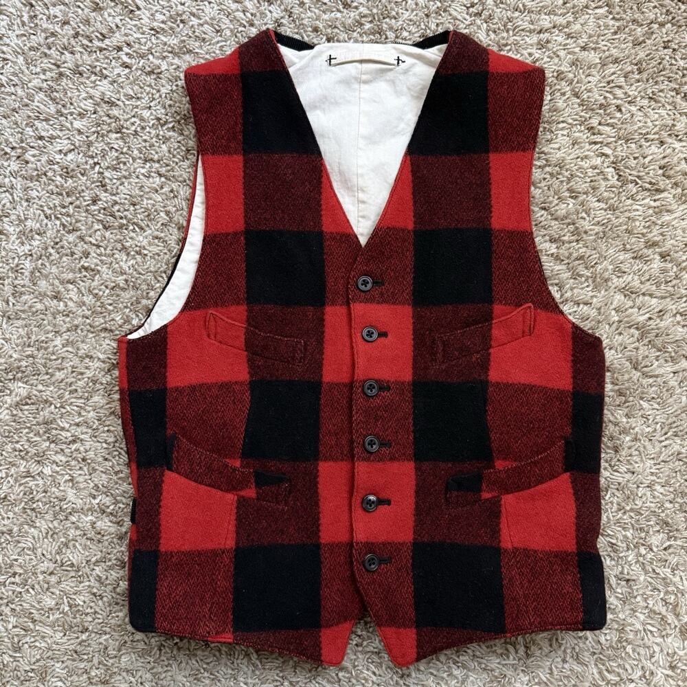 Vintage Beams Plus Japan Buffalo Plaid Red Wool Vest Jacket Women’s Size L